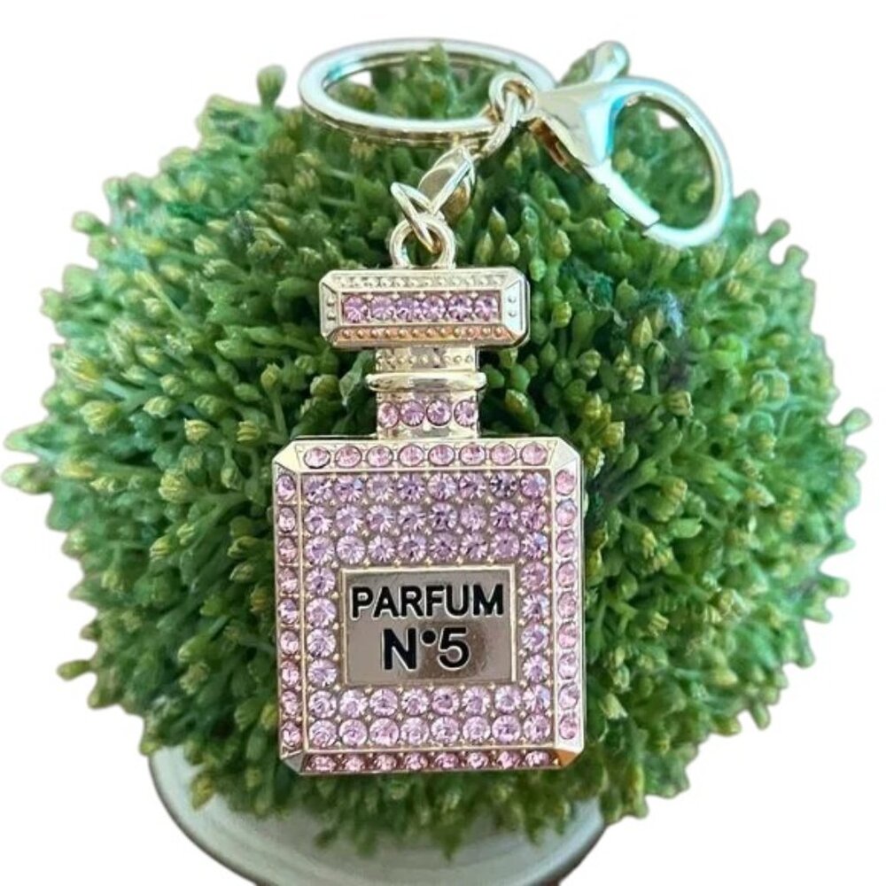 ** PERFUME BOTTLE  5 goldtone Key Chain Purse Fob NEW
